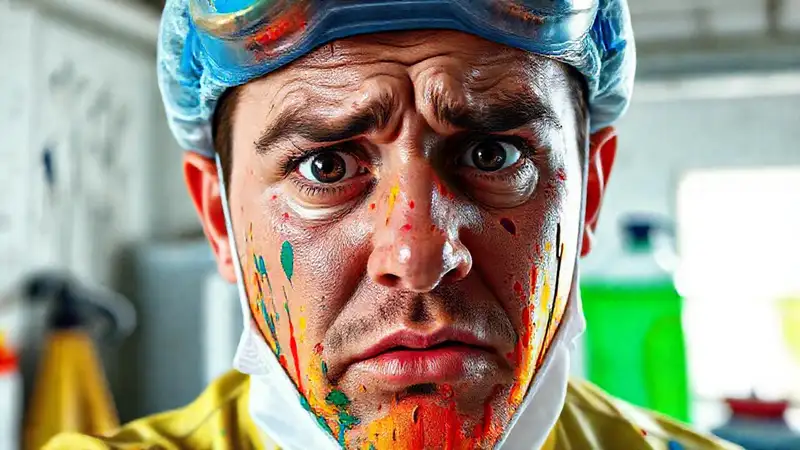 Un artista limpio pintura con preocupación